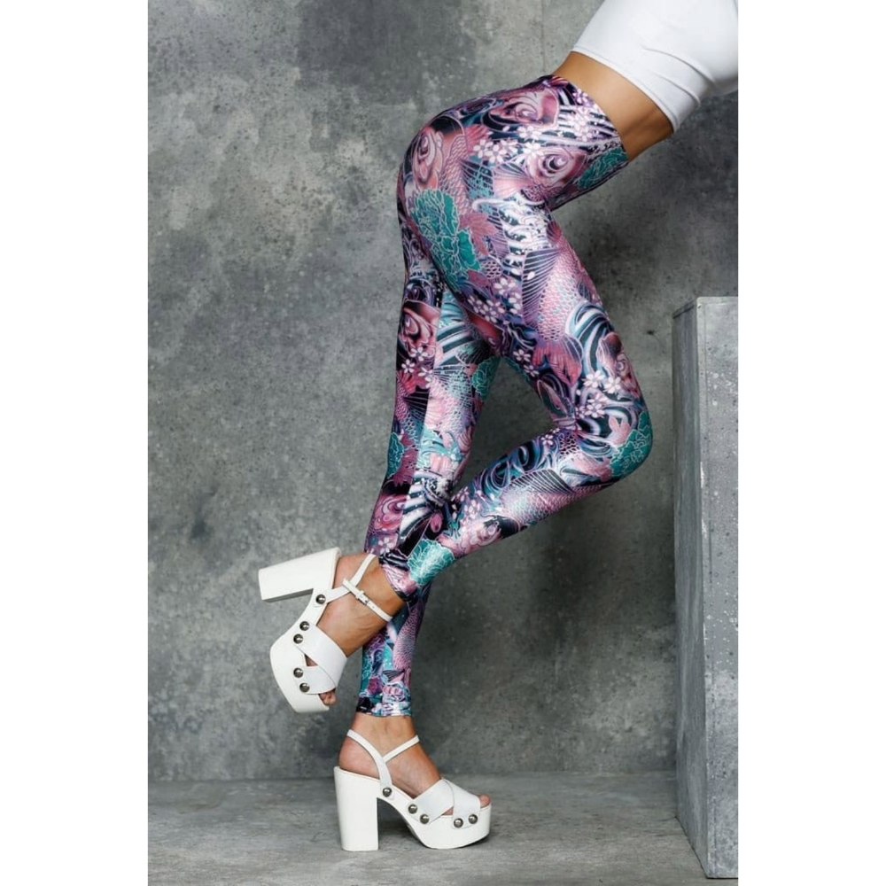 Blackmilk Pink Koi HW Velvet Leggings M EUC